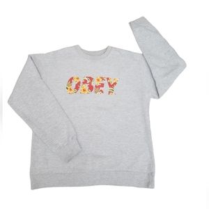 OBEY Grey Crewneck with Floral Print Sweatshirt